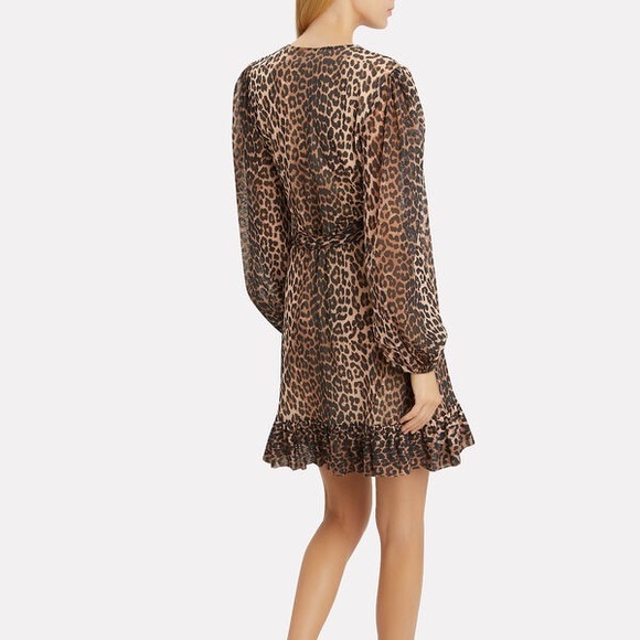 GANNI Leopard Print Mini Wrap Dress — Small - Picture 3 of 8